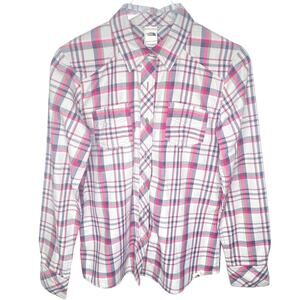 The North Face Womens Pink Gray White Button Front Long Sleeve Shirt Size Medium